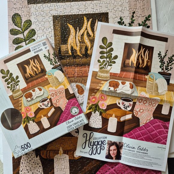 500 Piece "Cozy Fireplace" Jigsaw Puzzle With Candle - Picture 4 of 5